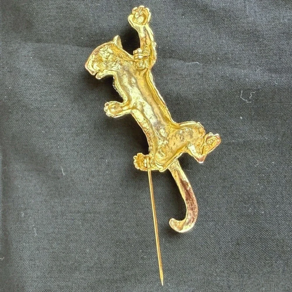 Vintage 80s Silver & Gold Tone Leopard Brooch Glam Mob Wife Retro Baddie Cheetah
